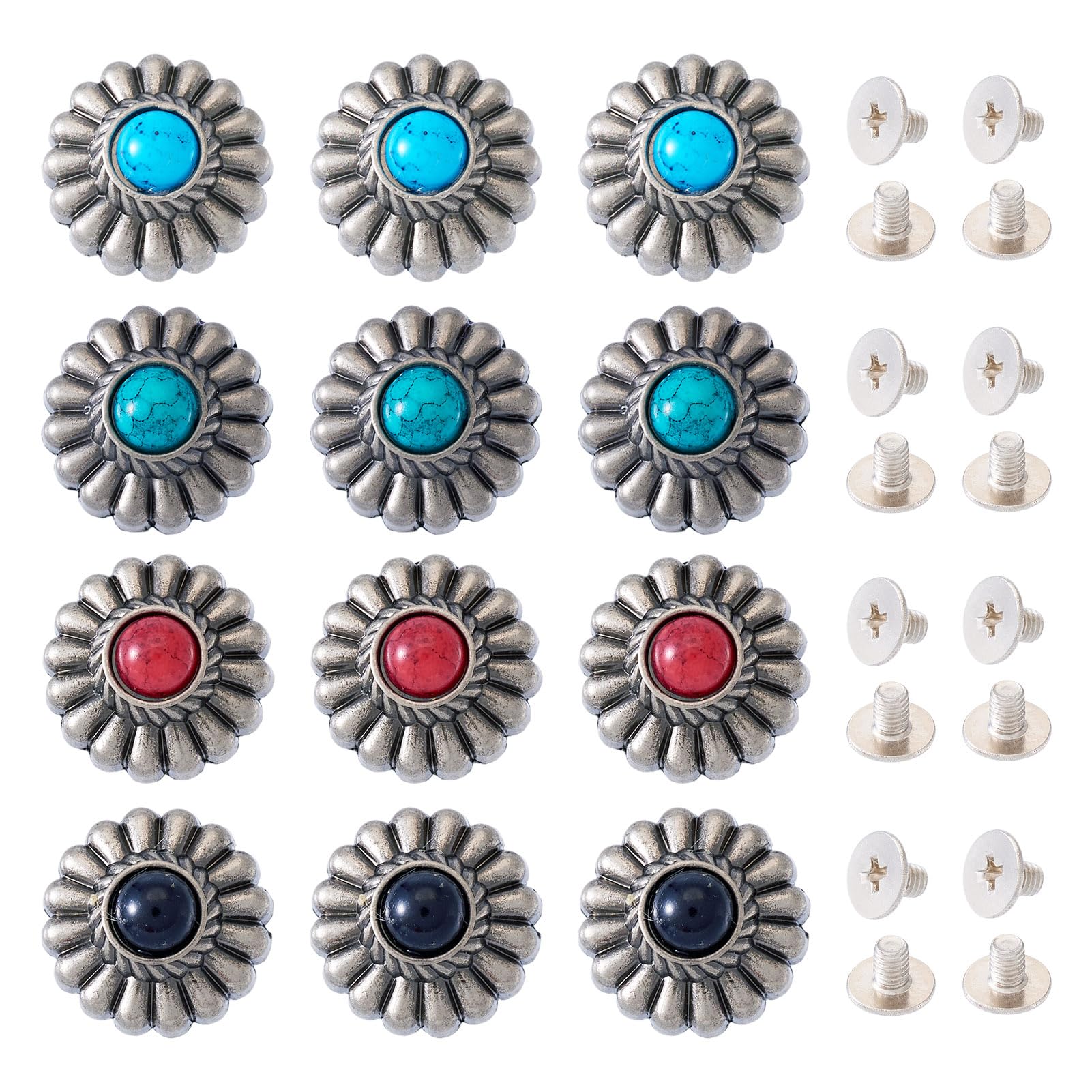 16 Sets Tibetan Alloy Decorative Rivets - Faux Turquoise Conchos For Leather Craft