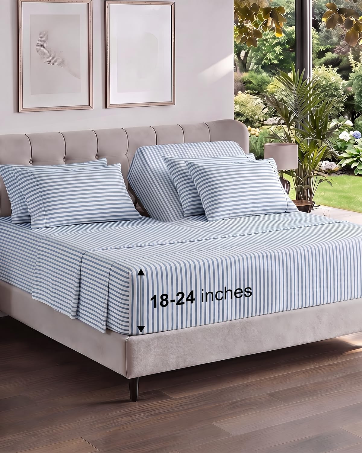CGK Extra Deep Flex Top Split Head King 6pc Sheet Set - Blue Stripes