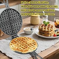 Vista 5 de Cast Iron Waffle Maker for Stovetop or Camping Grill Two Piece Hinged Non Electric Waffle Iron Makes 7" Round Waffles