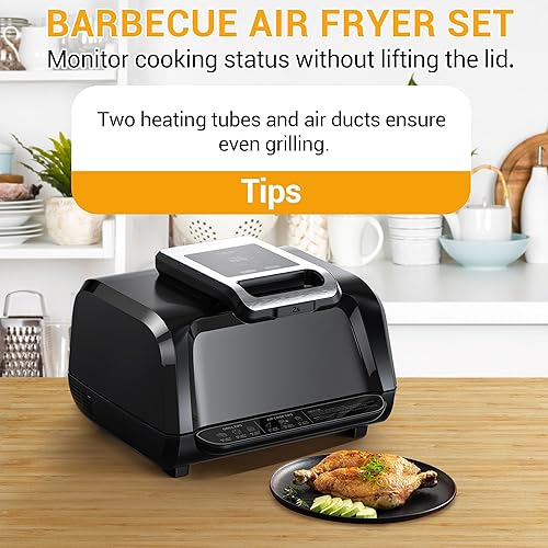 Miniatura 3 de Combo de freidora de aire 7 en 1 de 1750 W y parrilla sin humo, parrilla eléctrica para interiores con hornearasarasardeshidratar, capacidad de 4