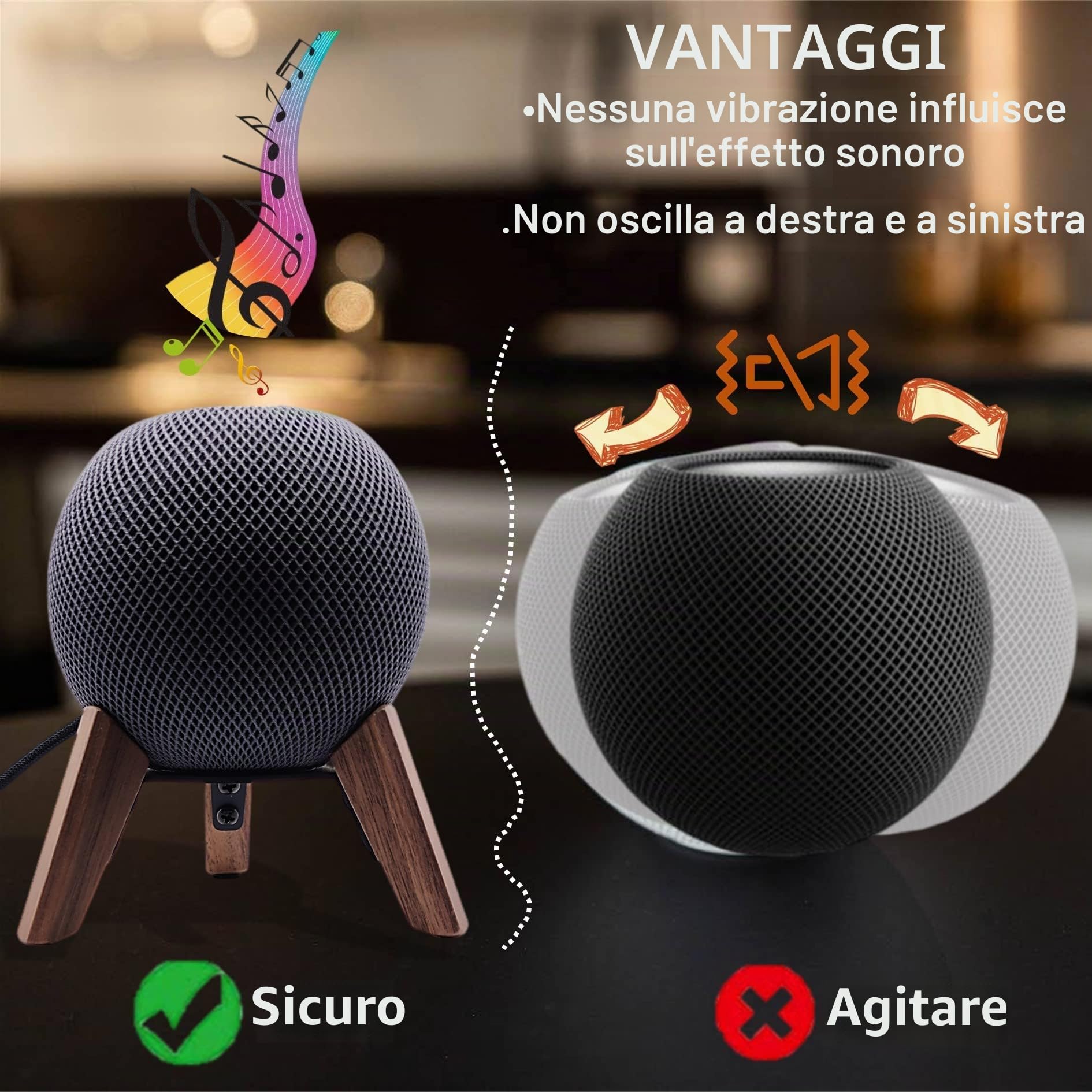 Supporto in vero legno per Homepod Mini (2020 rilasciato), treppiede in legno con telaio in metallo, supporto stabile sicuro con cuscinetto in silicone antiscivolo protegge bene il mini altoparlante