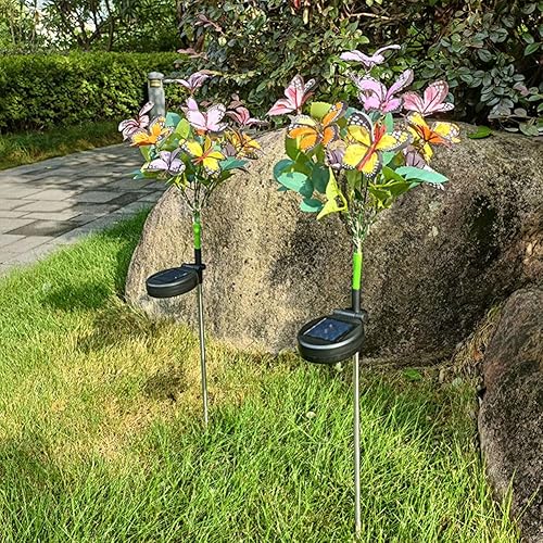 Miniatura 5 de 2 luces solares de mariposa para exteriores, luz de flores artificiales, decoración del hogar, lámpara de árbol de mariposa IP65, impermeable, luces