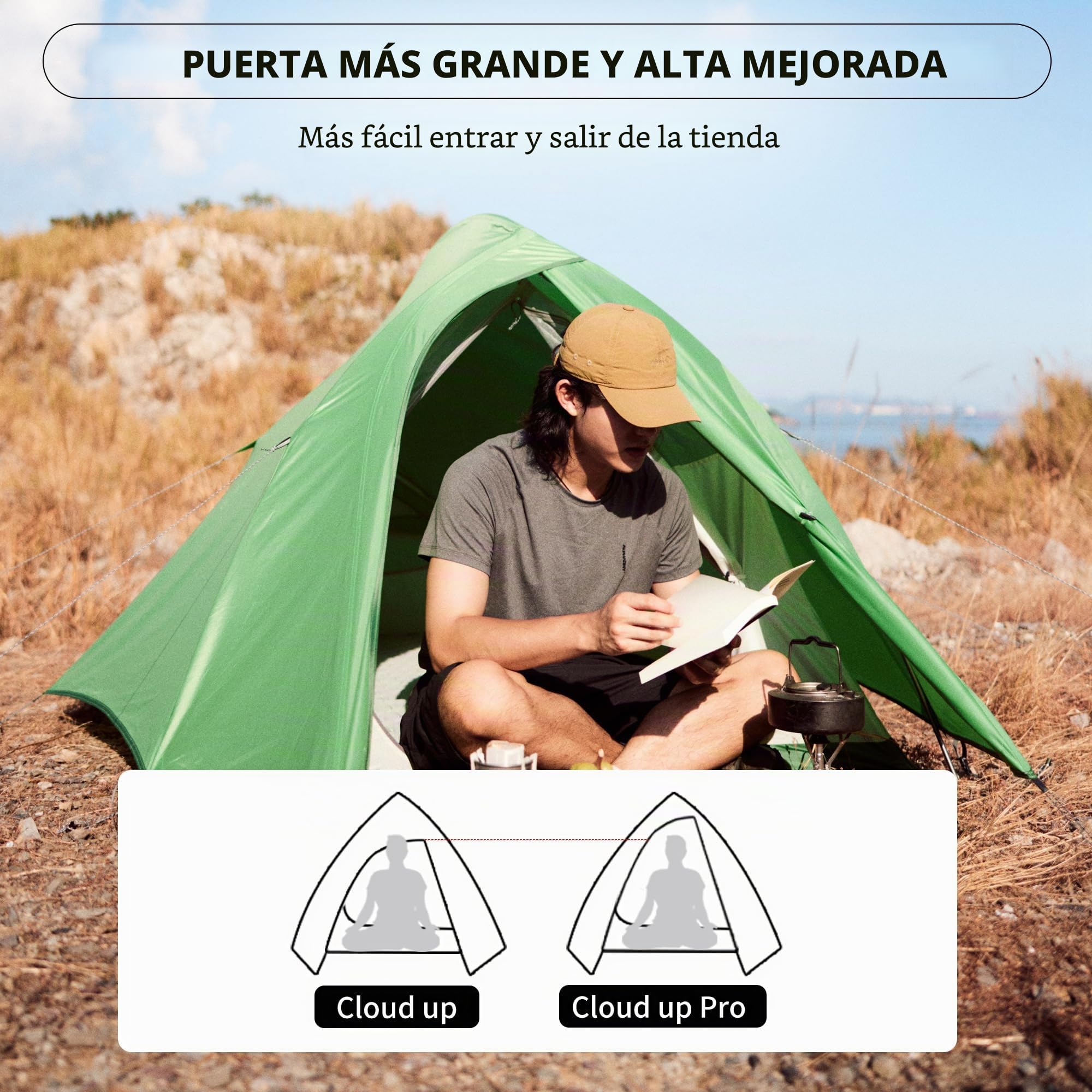 Naturehike Cloud Up Pro Tienda de campaña ligera para 2 personas, fácil montaje, resistente al viento e impermeable, para viajes al aire libre, trekking