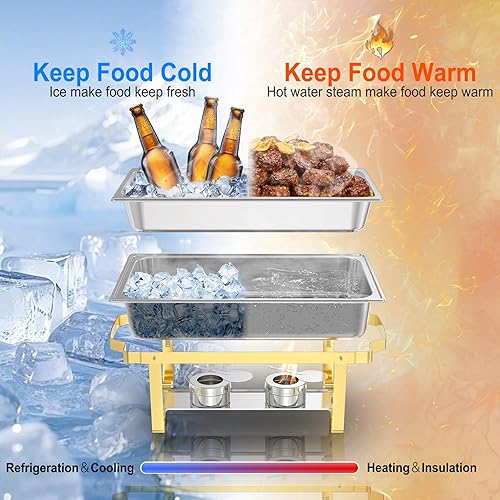Miniatura 5 de Platos de roce para buffet, paquete de 4, 11 cuartos de galón tamaño grande y resistente Calentadores de alimentos de acero inoxidable para fiestas,
