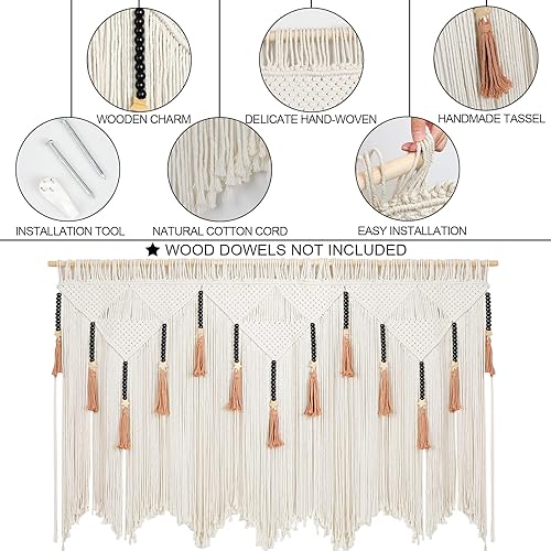 Miniatura 2 de EISKBC Tapiz de macramé para colgar en la pared, cortinas grandes de macramé, decoración de pared de hilo tejido bohemio, decoración bohemia para el