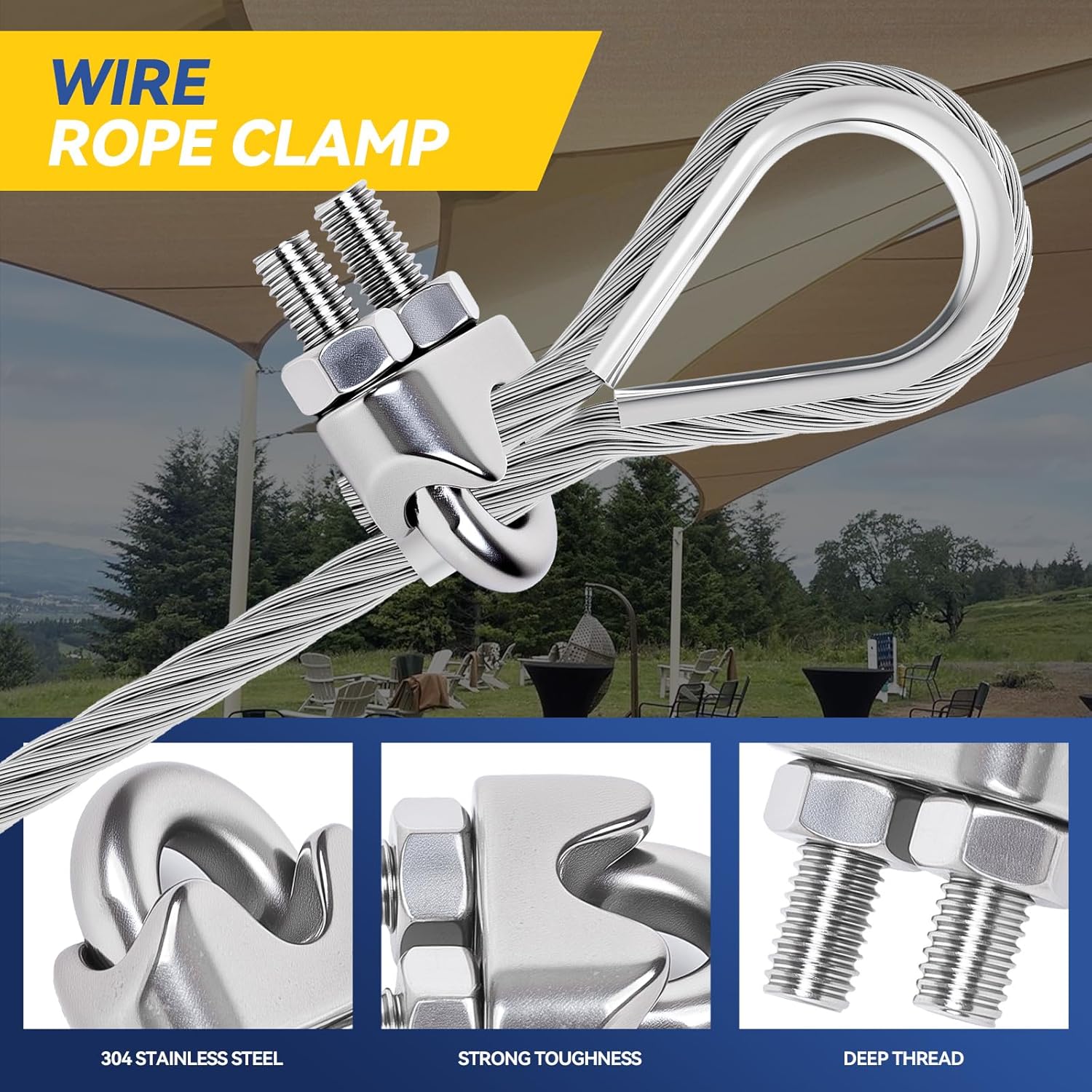 6 Pcs 1/4 inch Stainless Steel Wire Rope Cable Clamp Clips,Wire Rope Clamp,Cable Clamp(M6,6) - Image 3