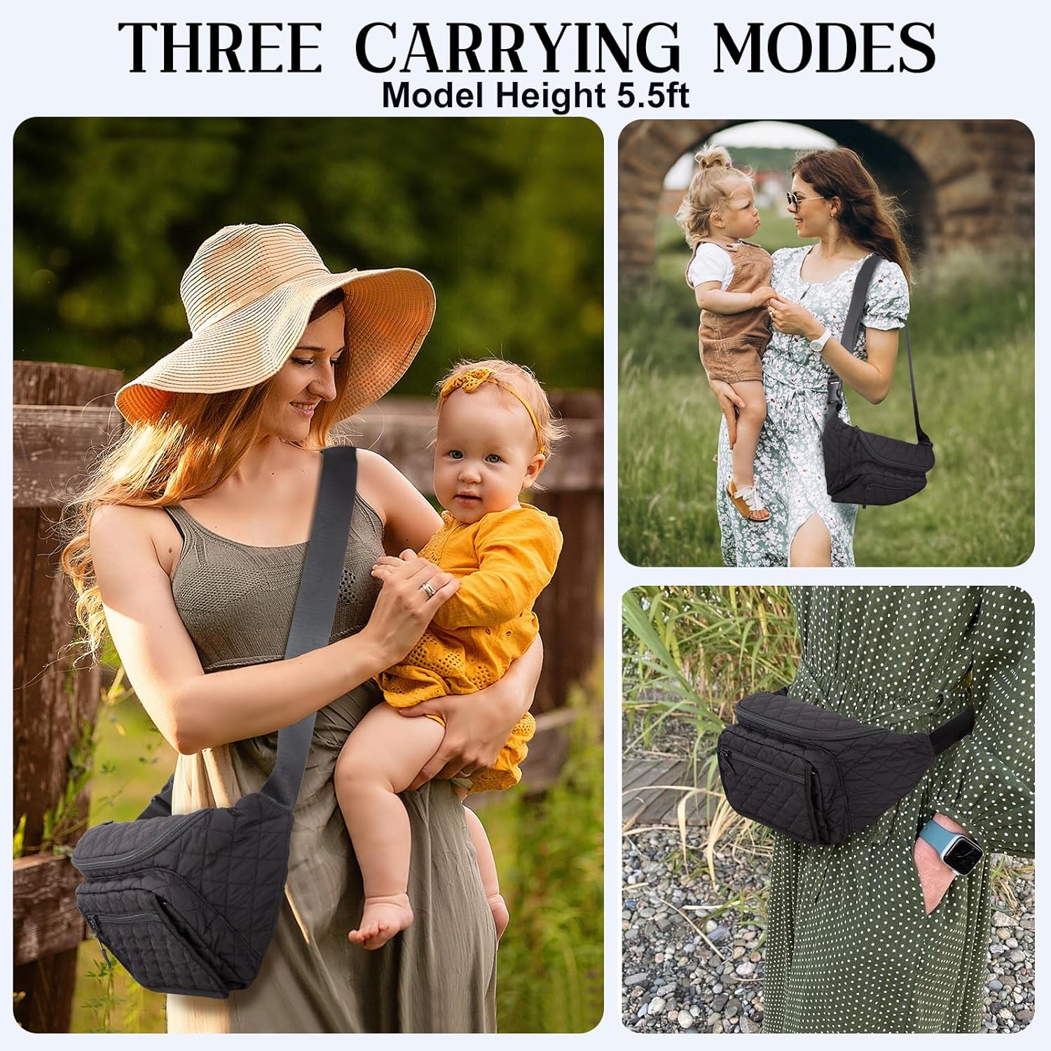 Pripher Small Diaper Bag with Portable Changing Pad, Crossbody Diaper Bag Pack with Wipes Pocket for Mom and Dad, Mini Diaper Bag Fanny Pack for Baby Travel, Black - Image 2