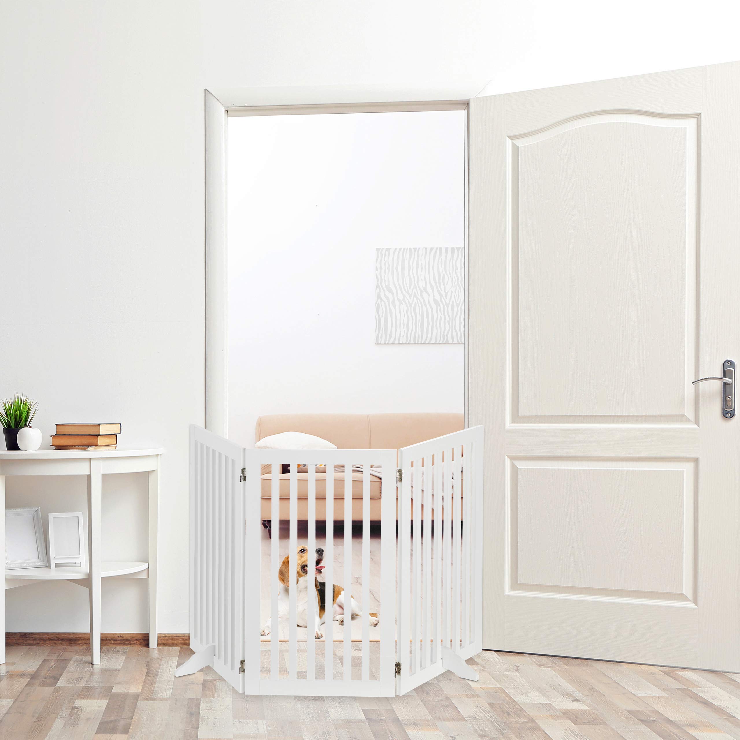 Relaxdays Absperrgitter, HxB: 91,5 x 154 cm, 3 Panel, faltbar, mit Füßen, verstellbares Hunde Schutzgitter, MDF, weiß