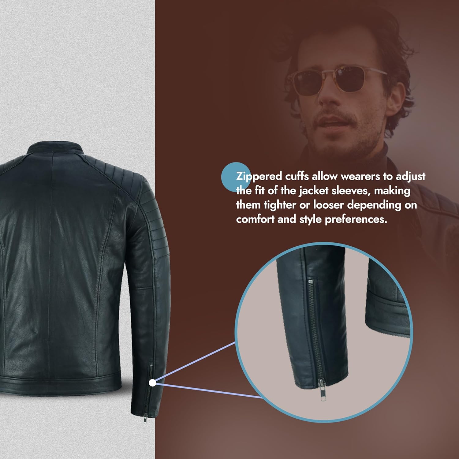 Men’s Genuine Lambskin Leather Biker Jacket – Vintage Motorcycle Coat with Quilted Shoulders & Zipper Cuffs