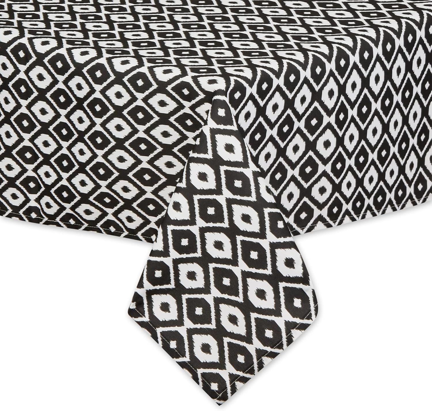 DII Ikat Outdoor Zippered Tabletop Collection Water Resistant, 60x84 Tablecloth, Black
