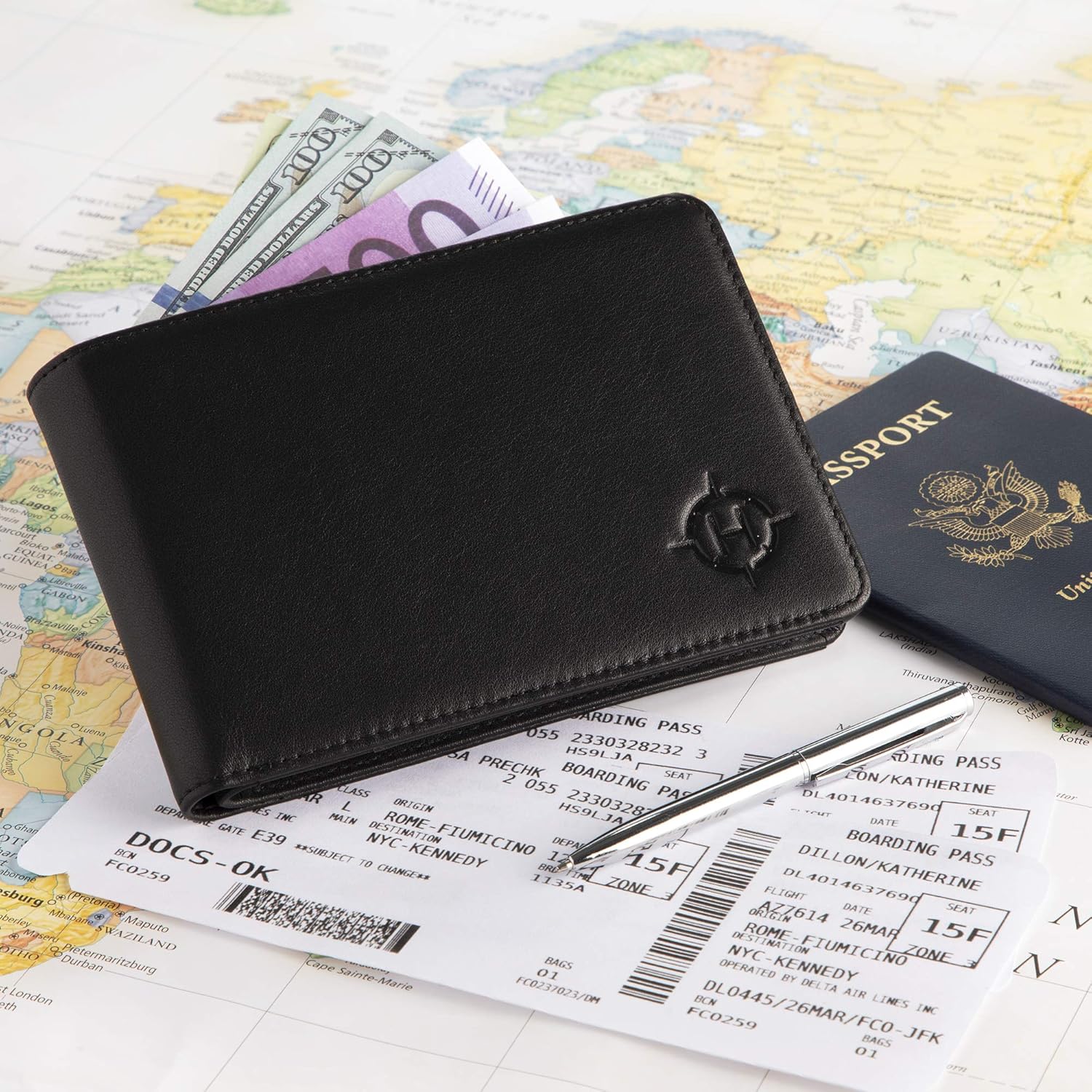  | Hawxley Genuine Leather Passport Wallet With RFID Protection | Bifold Big Capacity Slim Credit Card Currency Holder For Travel | Stylish And Comfortable With 2 Mini Pens | Gift Box | Passport Wallets