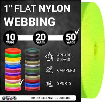 Strapworks 1 Inch Heavy Duty Nylon Webbing Strap Roll for Belt, Backpack, Sling, Collar, Leash, Strapping and More, 10, 20, or 50 Yards, Over 20 Colors
