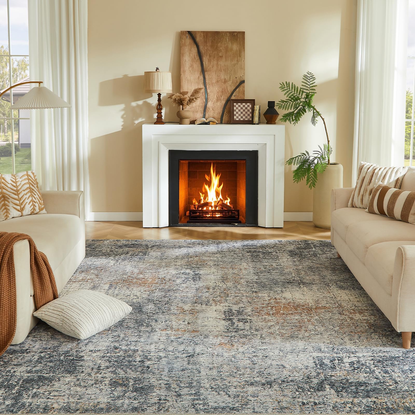 Amazon.com: 8x10 Washable Area Rug - Modern Abstract Distressed