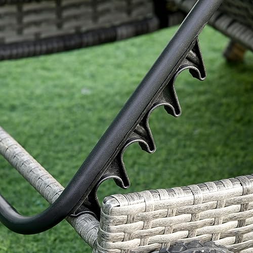 Miniatura 9 de Outsunny Chaise Lounge - Silla de piscina, tumbona acolchada de ratán de polietileno para exteriores, con respaldo ajustable de 5 niveles y ruedas