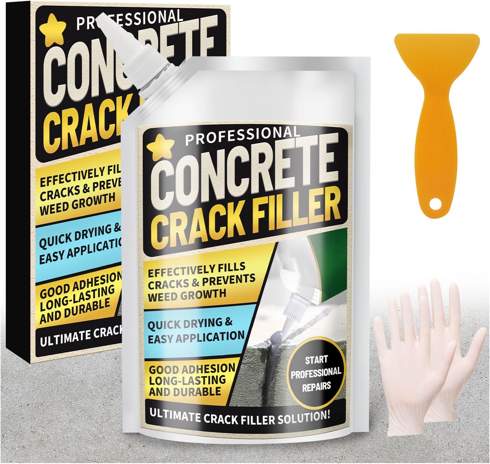 Concrete Crack Filler, 3.3 LB High Elasticity Cement Crack Filler, Gray Self Leveling Concrete Hole Repair, Flexible Flooring Cement Sealant for Driveway, Walkway, Foundation, Patio, Joint,Outdoor