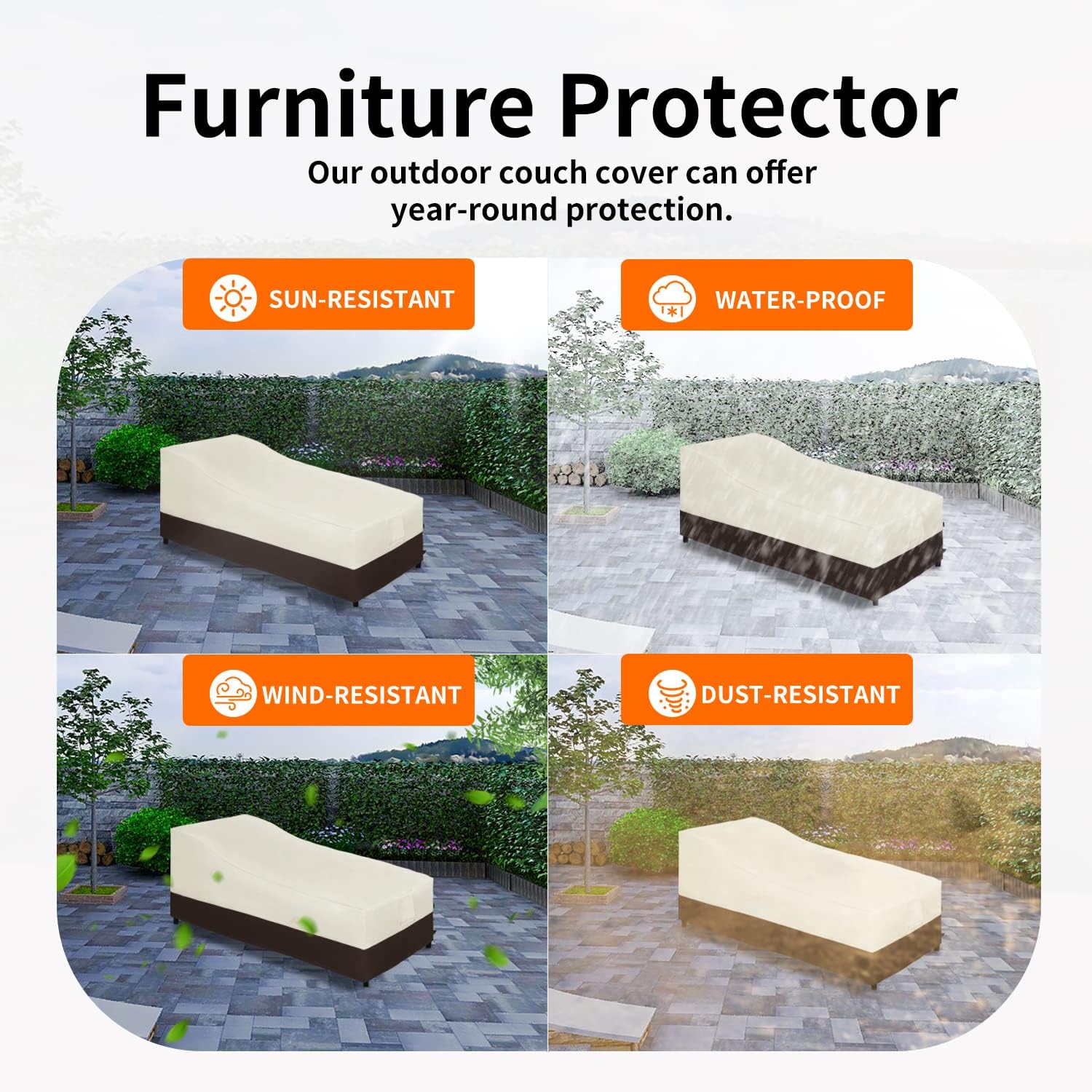 Easy-Going Waterproof Outdoor Chaise Lounge Cover, Heavy Duty Patio Lounge Chair Cover, Windproof Outdoor Furniture Cover with Air Vent 2 Pack-84Wx34Dx32H inch, Beige/Dark Brown