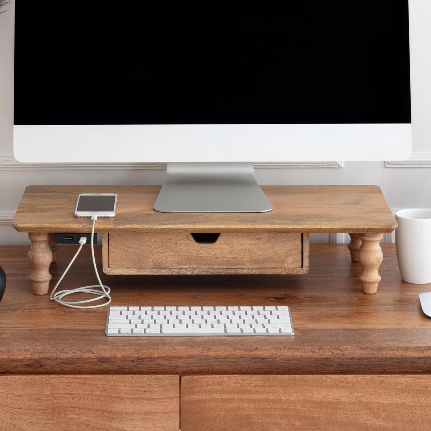 Anji Mountain Monitor Stand - Desktop Organizer & Laptop Riser, Ergonomic Monitor Riser, Space-Saving Monitor Stand for Desk, Durable Construction, Easy Assembly, Ideal for Home & Office,Mango
