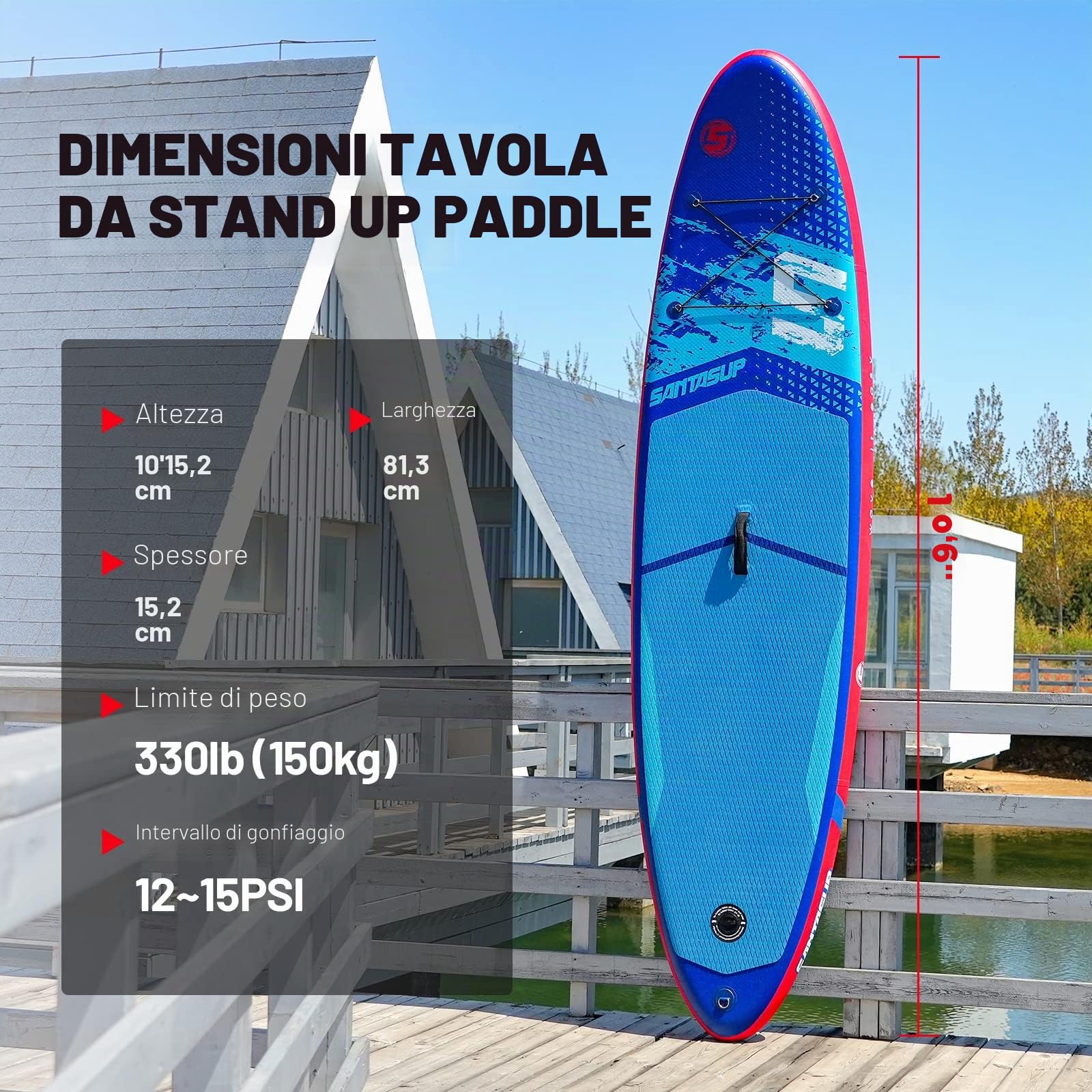 Paddle gonfiabile adulti 320 cm 15 cm spessore 150 kg Ocean10'6"