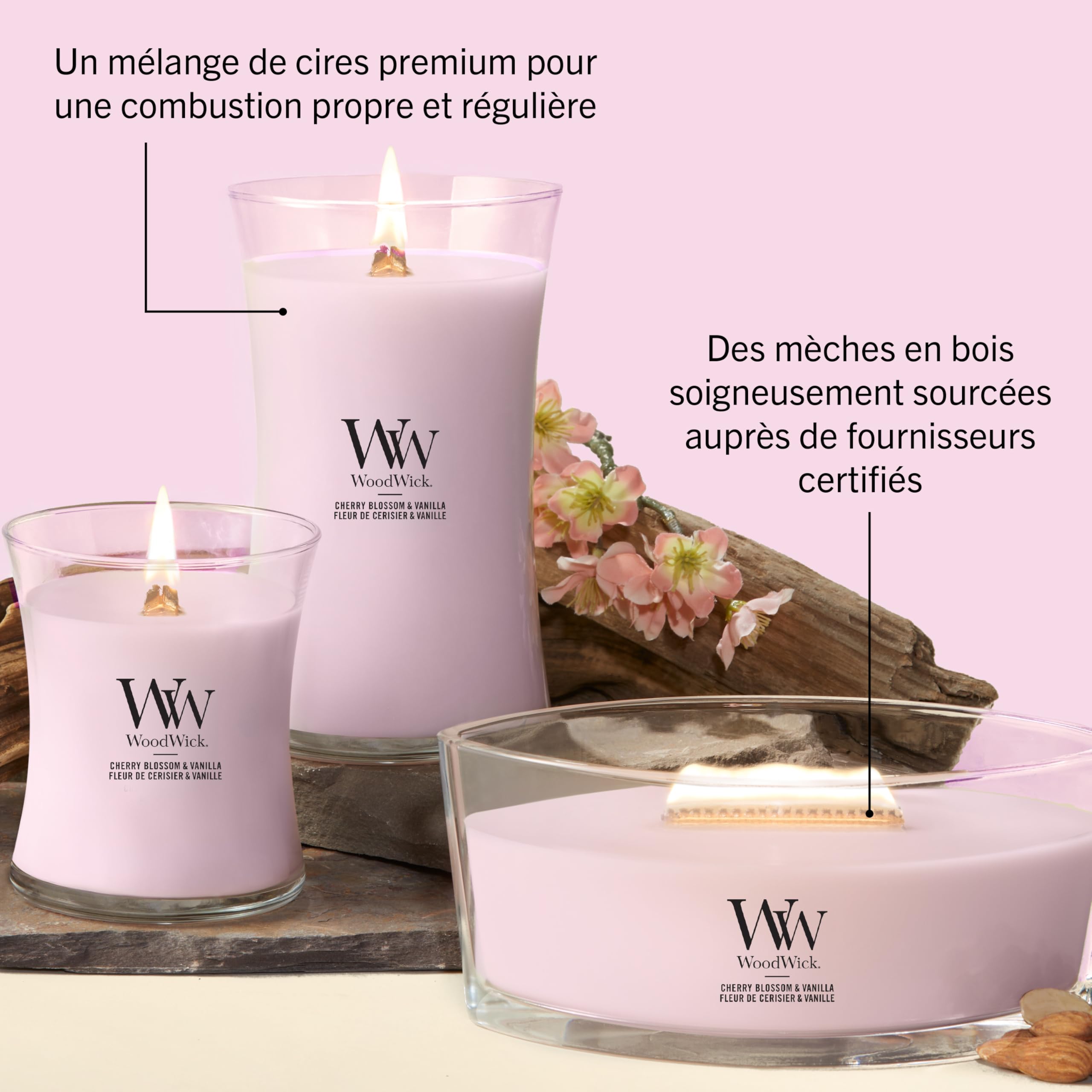 WoodWick Bougie parfumée | Bougie Ellipse | Cerise rose et vanille | Cadeaux parfaits pour femmes