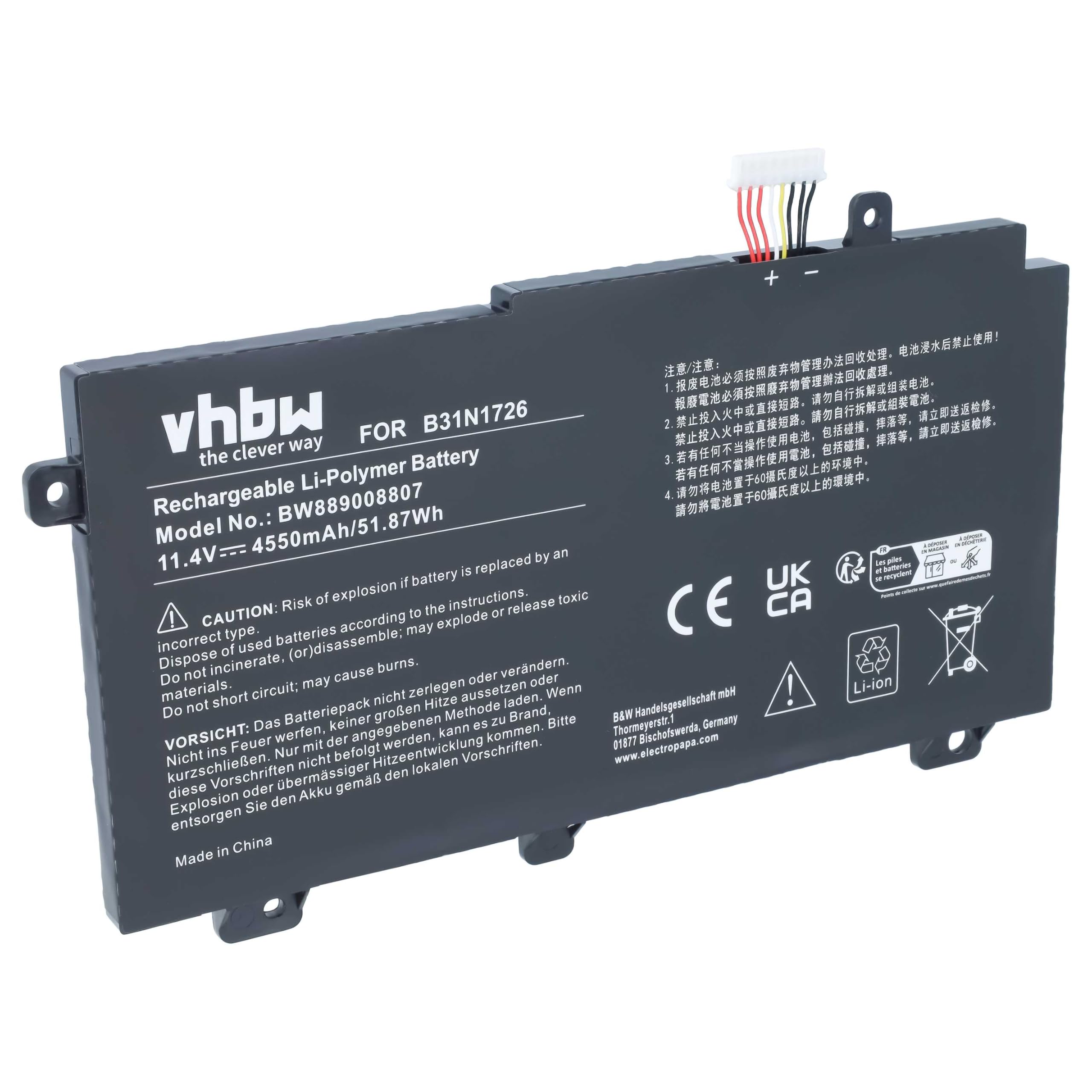 vhbw Batería reemplaza ASUS B31N1726, B31N1726-1
