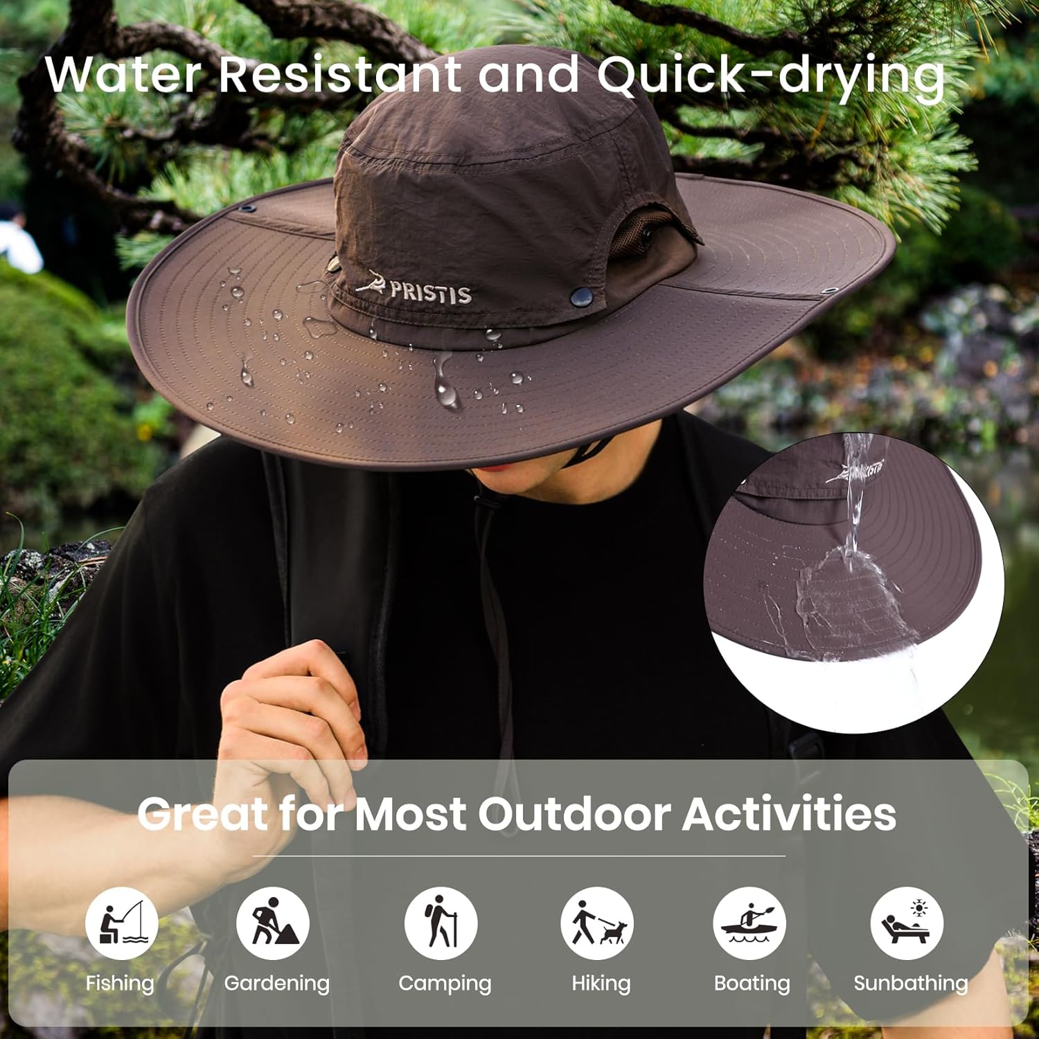 Pristis Wide Brim Fishing Hat, UPF 50++ Safari Sun Hat for Men Women, UV Protection Outdoor Foldable Breathable Boonie Hat - Image 5