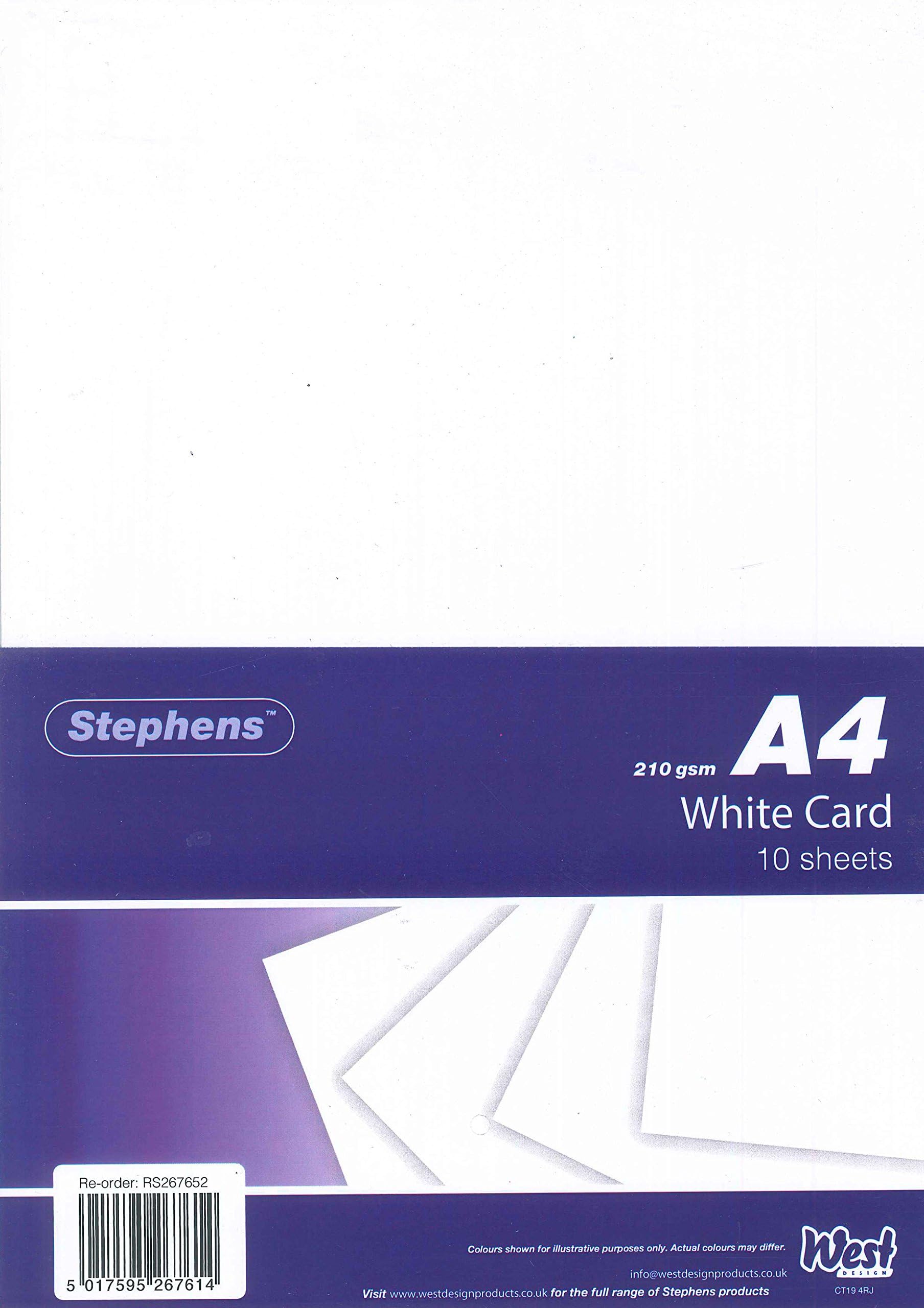 Stephens 210 gsm Card - White (Pack of 10 Sheets)