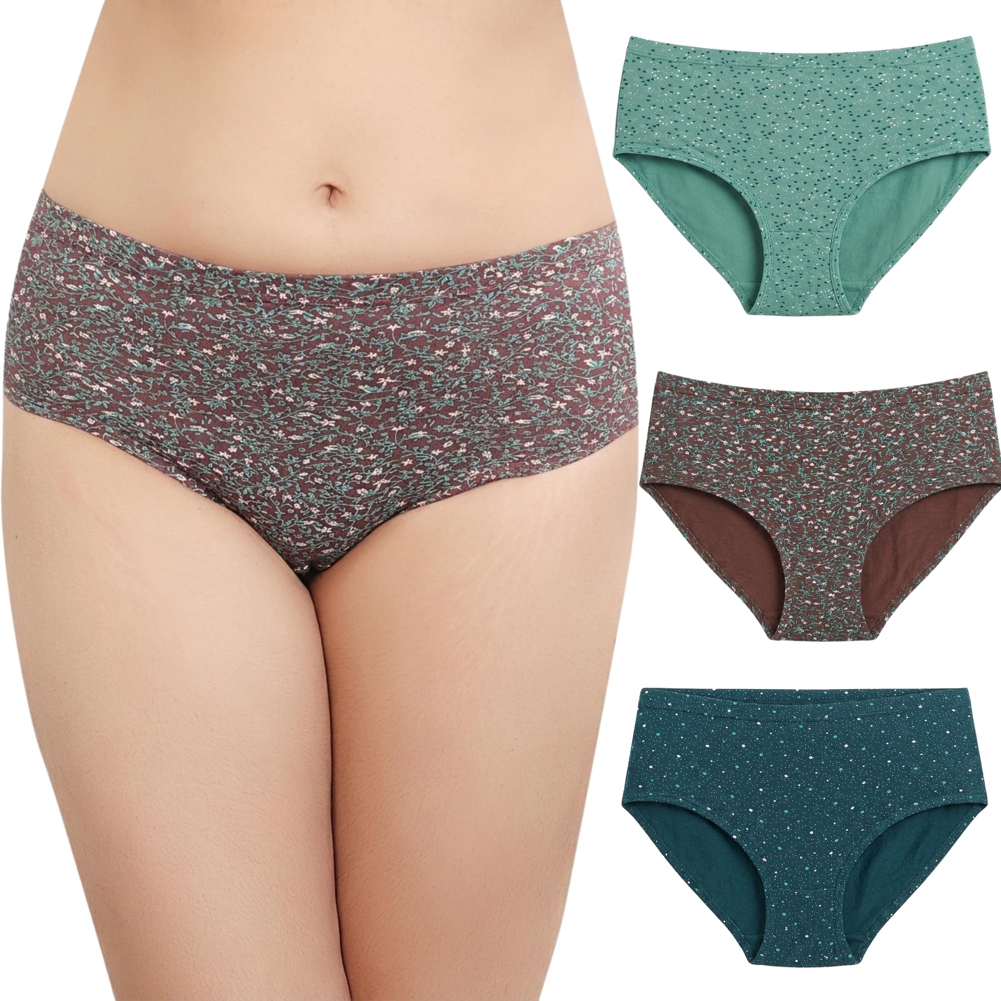 Women's 100% Super Combed Printed Cotton Hipster Panties | Full Coverage Mid Waist Underwear | Soft Inner Elastic Waistband | Size 5XL | Pack of 3 (Multicolour)-image-31