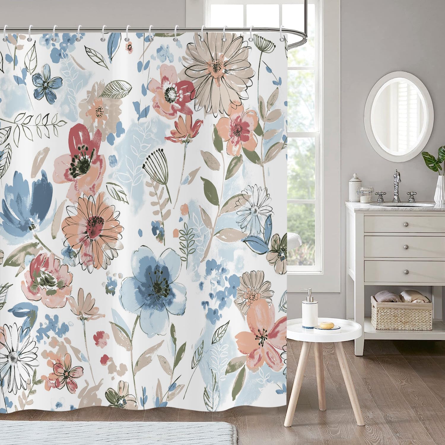 Hnmdmyi Floral Shower Curtain 240x180, Vintage Colorful Flower Retro Aesthetic Abstract Blossom Leaf Plant Botanical Bathroom Shower Curtains Waterproof Polyester Fabric Washable Bath Curtains