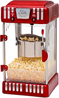 Elite Gourmet EPM-250 Maxi-Matic 2.5 Ounce Classic Carnival, Tabletop Kettle Popcorn Popper Machine, Retro-Style, Movie Hot Buttered Popcorn, Red