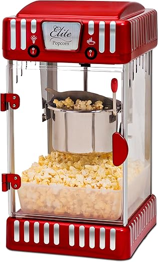 Elite Gourmet EPM-250# Tabletop Electric Kettle for Popcorn, Retro Carnival, Warm Light (2.5 oz, Red)