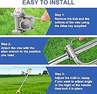 Vista 4 de Mango para malezas, mango de recortadora de agarre ergonómico con abrazadera de soporte para empuñadura de recortadora de césped (plateado)