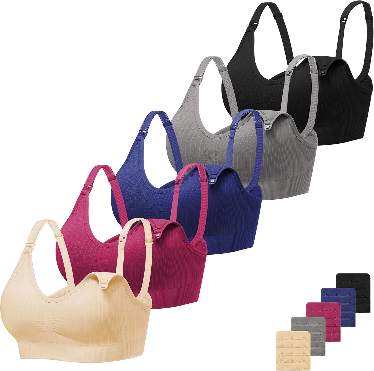 Angelhood Ribbed Nursing Bra Wireless V Neck Maternity Nursing Bra Low Cut Bralette Sleeping Breastfeeding with Extenders