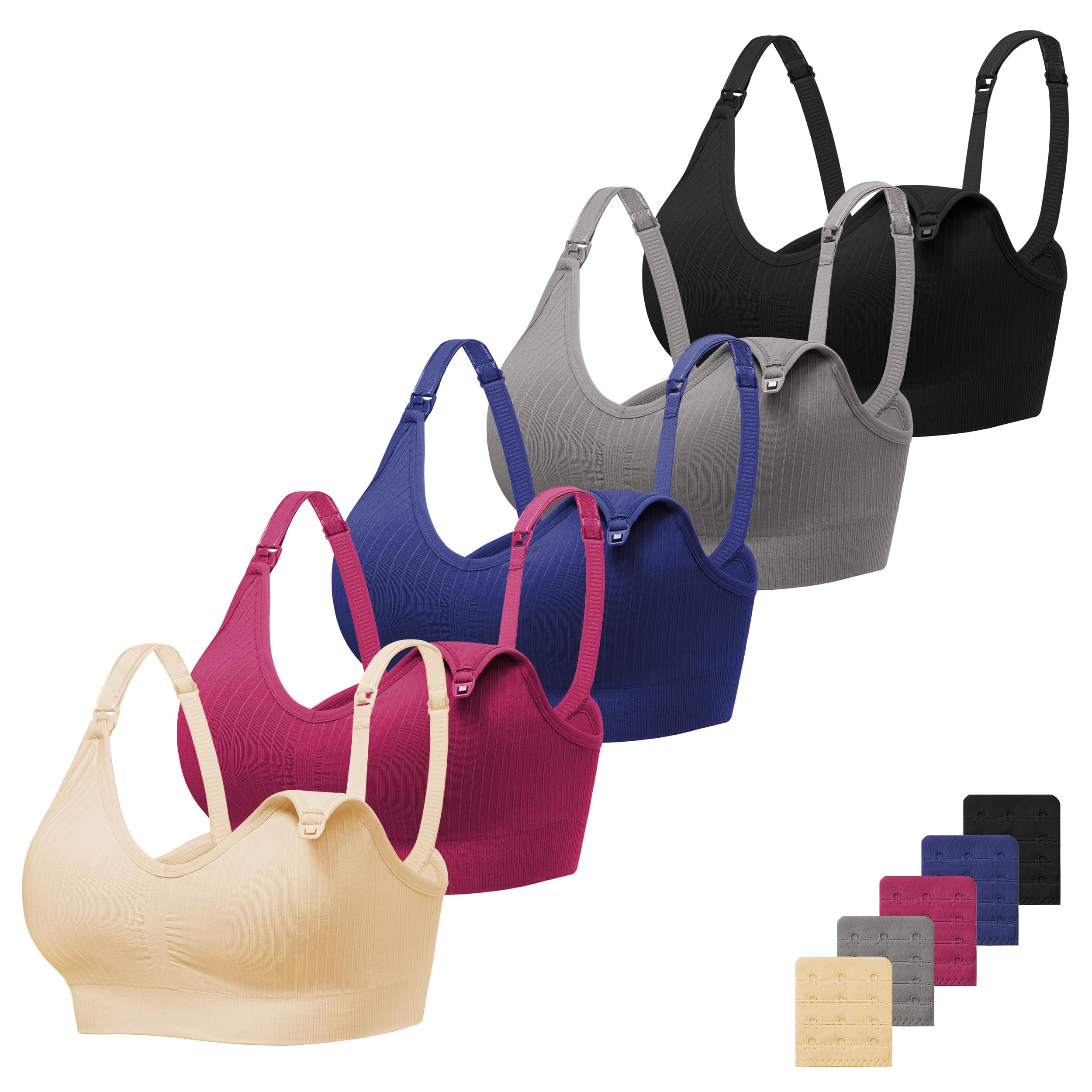 Angelhood Ribbed Nursing Bra Wireless V Neck Maternity Nursing Bra Low Cut Bralette Sleeping Breastfeeding with Extenders