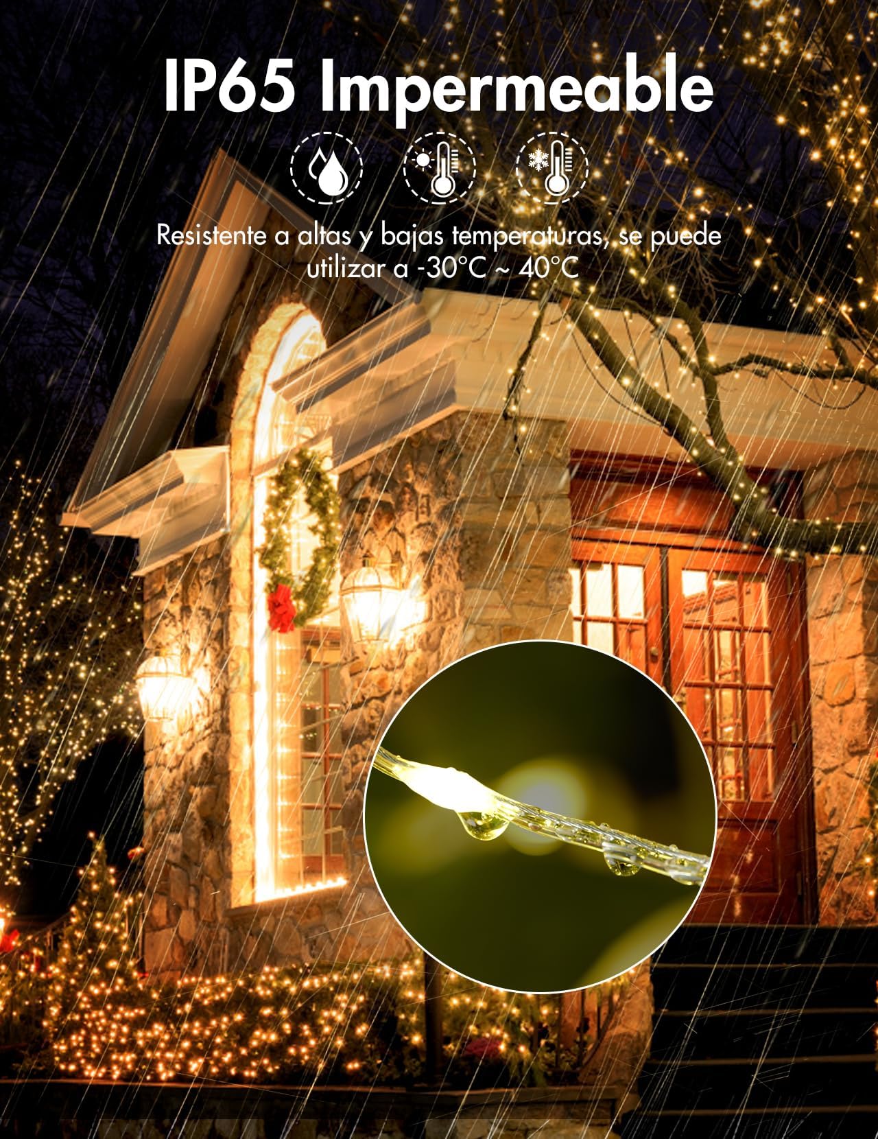 Guirnaldas Luces Exterior 50M, 500 LED Cadena de Luces, Luces Exterior con 8 Modos, Impermeables Luces LED Exterior, Decoración para Navidad, Fiesta, Boda, Patio, Jardín, Festival, etc