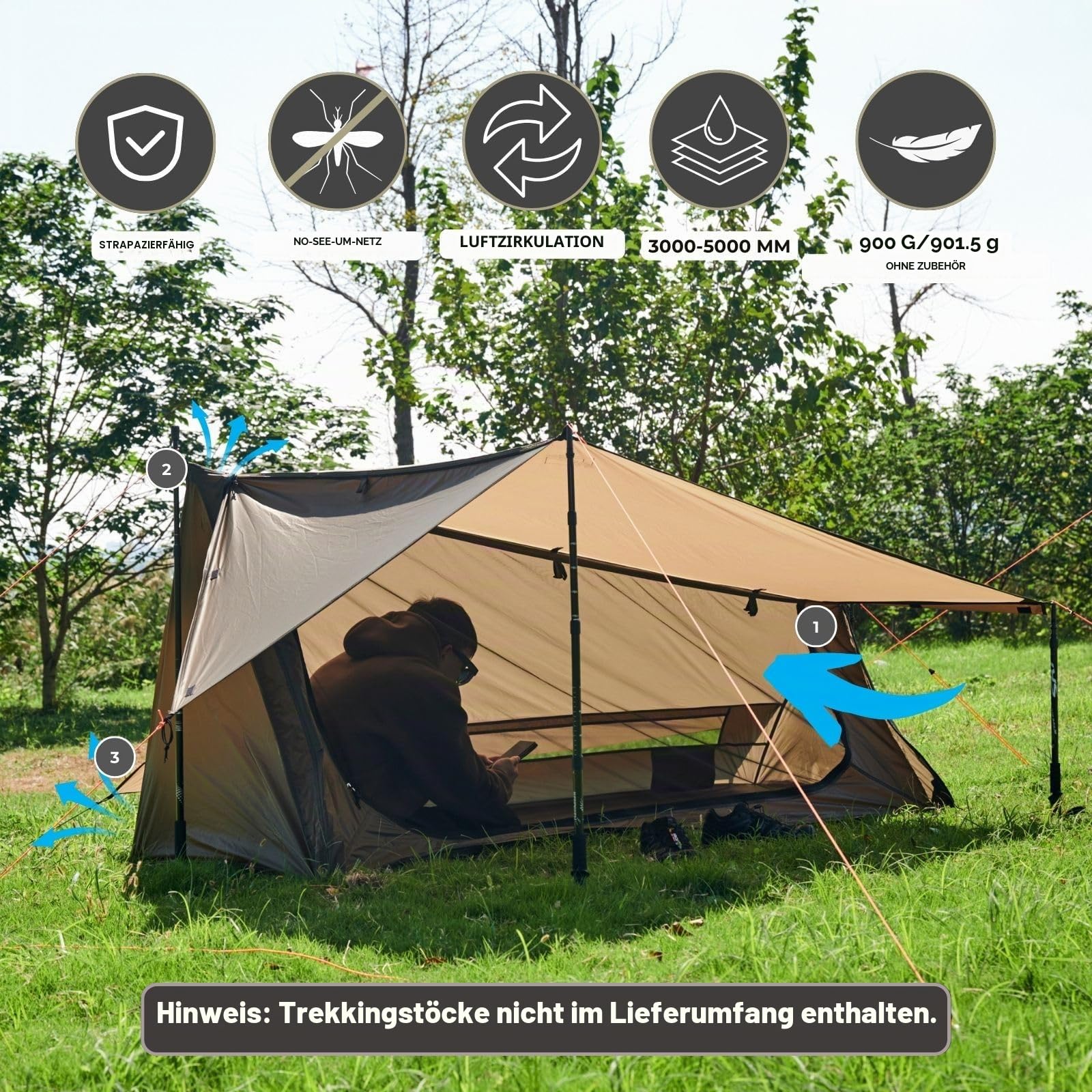 onewind Bivy Zelt für 1 Person, 3 Saison Ultraleicht Silnylon Rucksackzelt mit Regenschutz Wasserdicht Biwaksack Einmannzelt Outdoor Camping Zelt, ohne Trekkingstock
