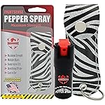 FIGHTSENSE Self Defense Pepper Spray - 1/2 oz Compact Size Maximum Strength Police Grade Formula Best Self Defense Tool for Women W/Leather Pouch Keychain (Zebra Black)