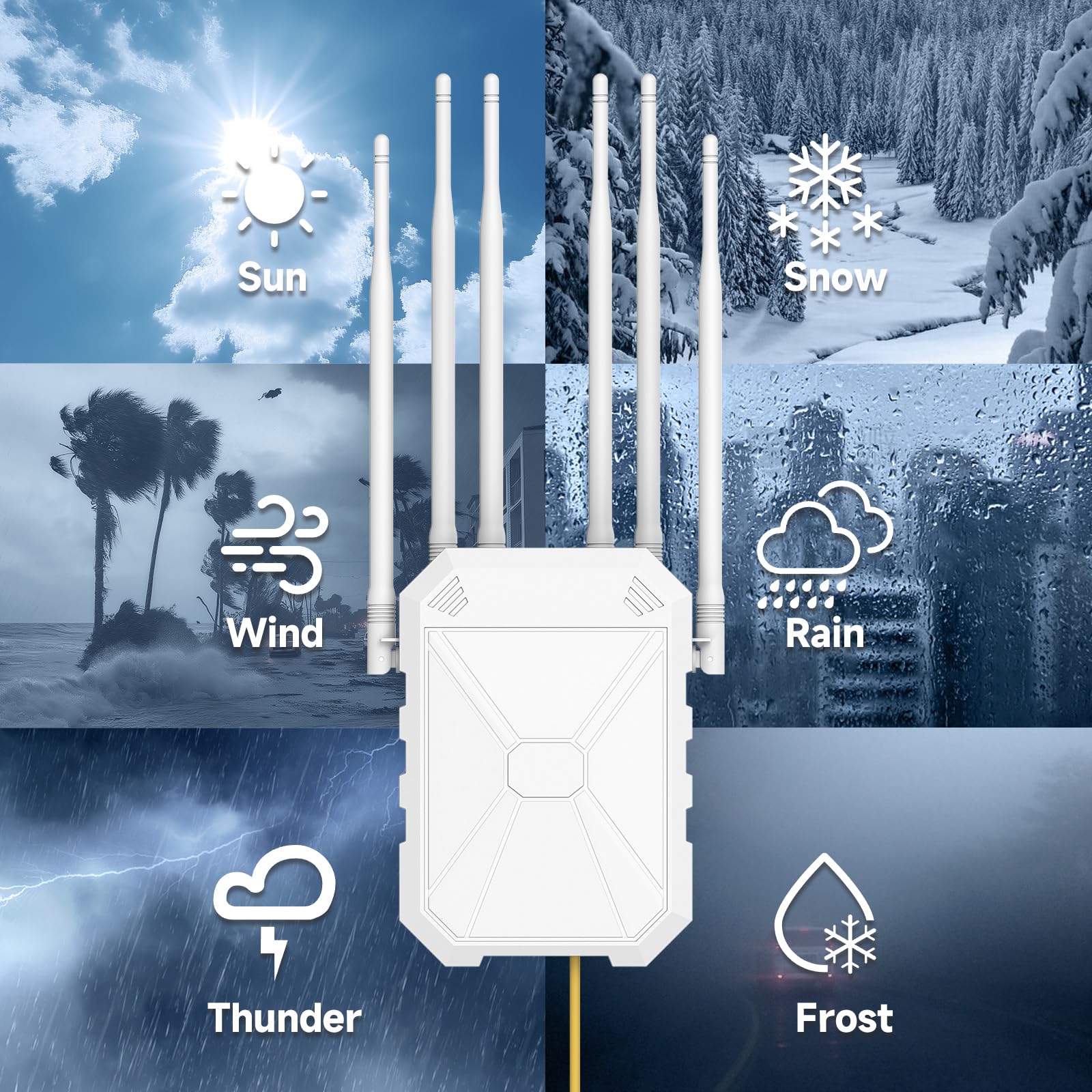 N300 Repetidor WiFi Exterior con 6 Antenas, Amplificador WiFi Exterior de Largo Alcance, Resistencia A La Intemperie Ip67, Amplificador Compatible con PoE Pasivo, para JardíN, CáMara