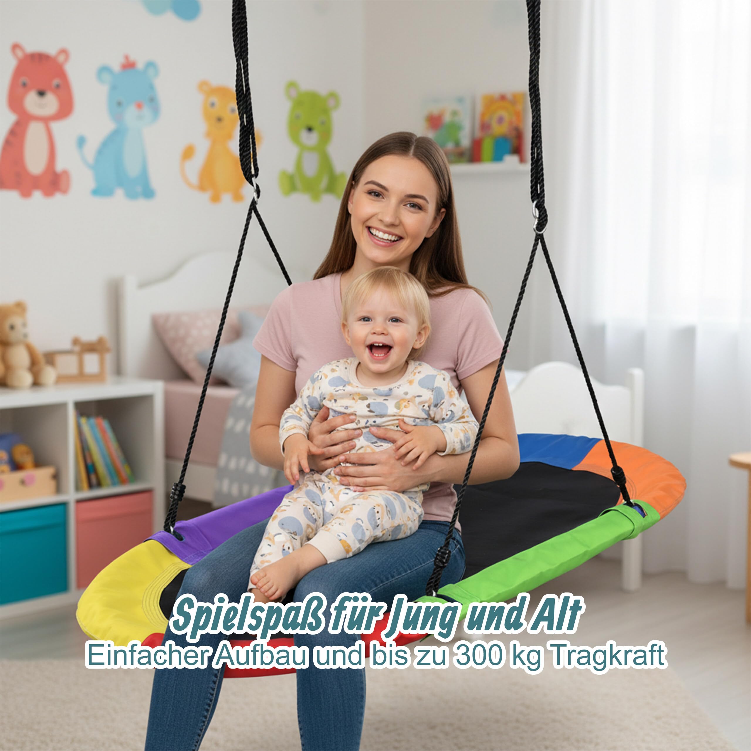 Relaxdays Nestschaukel oval, Schaukelnest Kinder & Erwachsene, 300 kg, XXL Mehrkindschaukel, B x T: 150 x 80 cm, bunt
