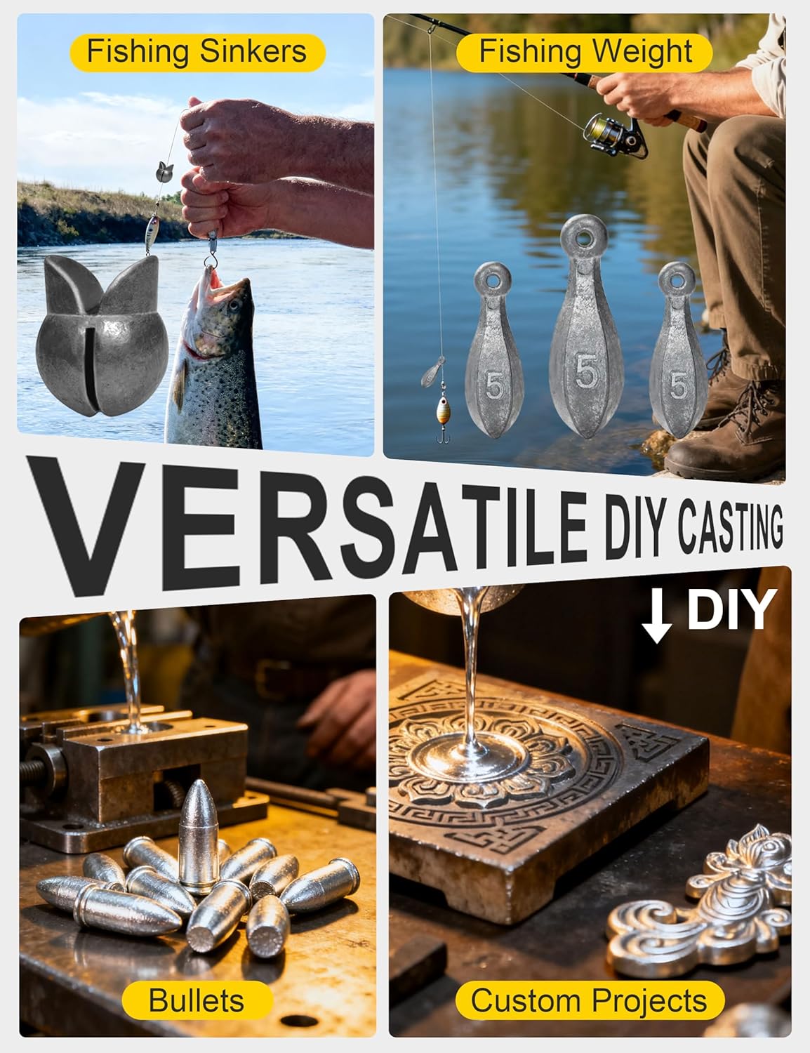 Lead Melting Pot, 5 lbs Electric Lead Melter with Long Handle & Pouring Spout, 750℉ Max – Ideal for Fishing Sinkers, Bullet Casting, and DIY Metal Crafts