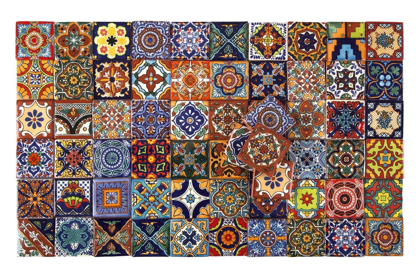 Cerames Baldosas cerámicas mexicanas Vivo - 60 azulejos decorativos de mosaico mexicano para baño, cocina, ducha, escaleras, pared posterior de cocina, azulejos de mosaico de cerámica 5 x 5 cm