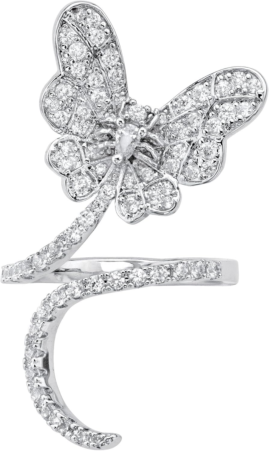 Palm Beach Jewelry Platinum Plated Pear Cut Cubic Zirconia Butterfly Wraparound Ring