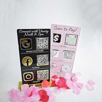 Custom 3D Multi QR Code Sign Social Media Signs Personalized Business Scan to Pay Payment Venmo Instagram Cashapp Salon Beauty Hairdressers Beautician Signs (Clear)