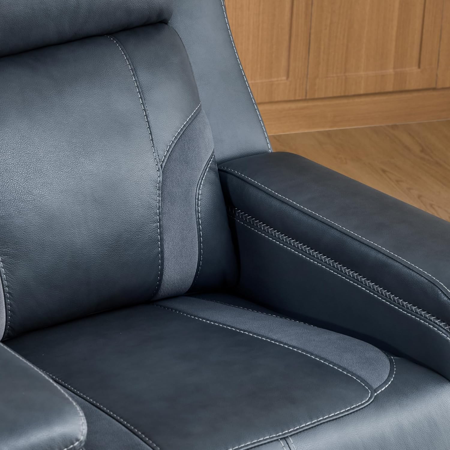 Watson & Whitely Genuine Leather Electric Recliner Chairs for Adults, Lay Flat Recliner with Power Headrest & Chargers for Living Room, Blue