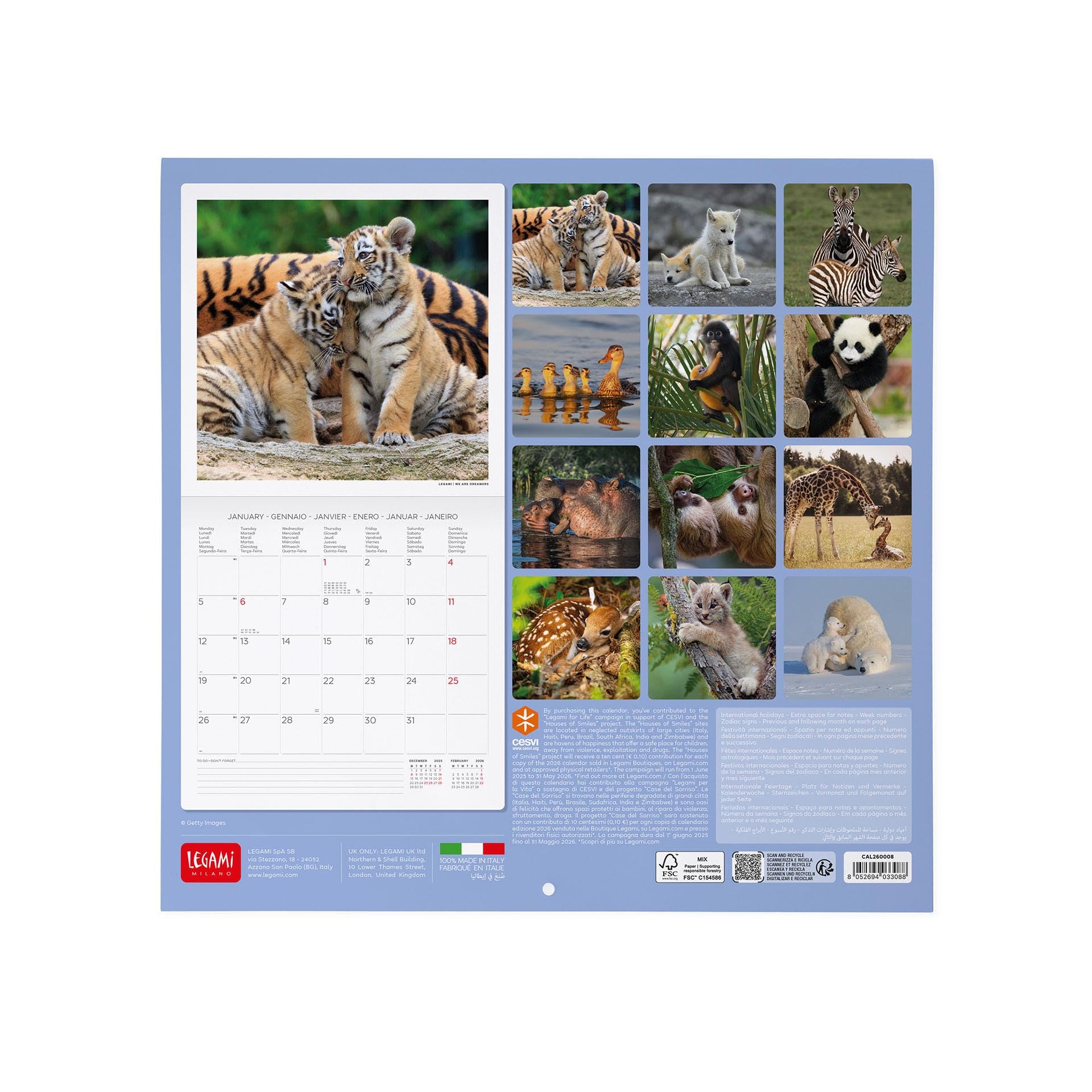 Legami Calendrier Mural 2025 Grand 30 X 29 Cm, 12 Mois Et Planificateur Annuel Espace Pour Notes Notes 6 Langues Signes Du Zodiaque Jours Feries