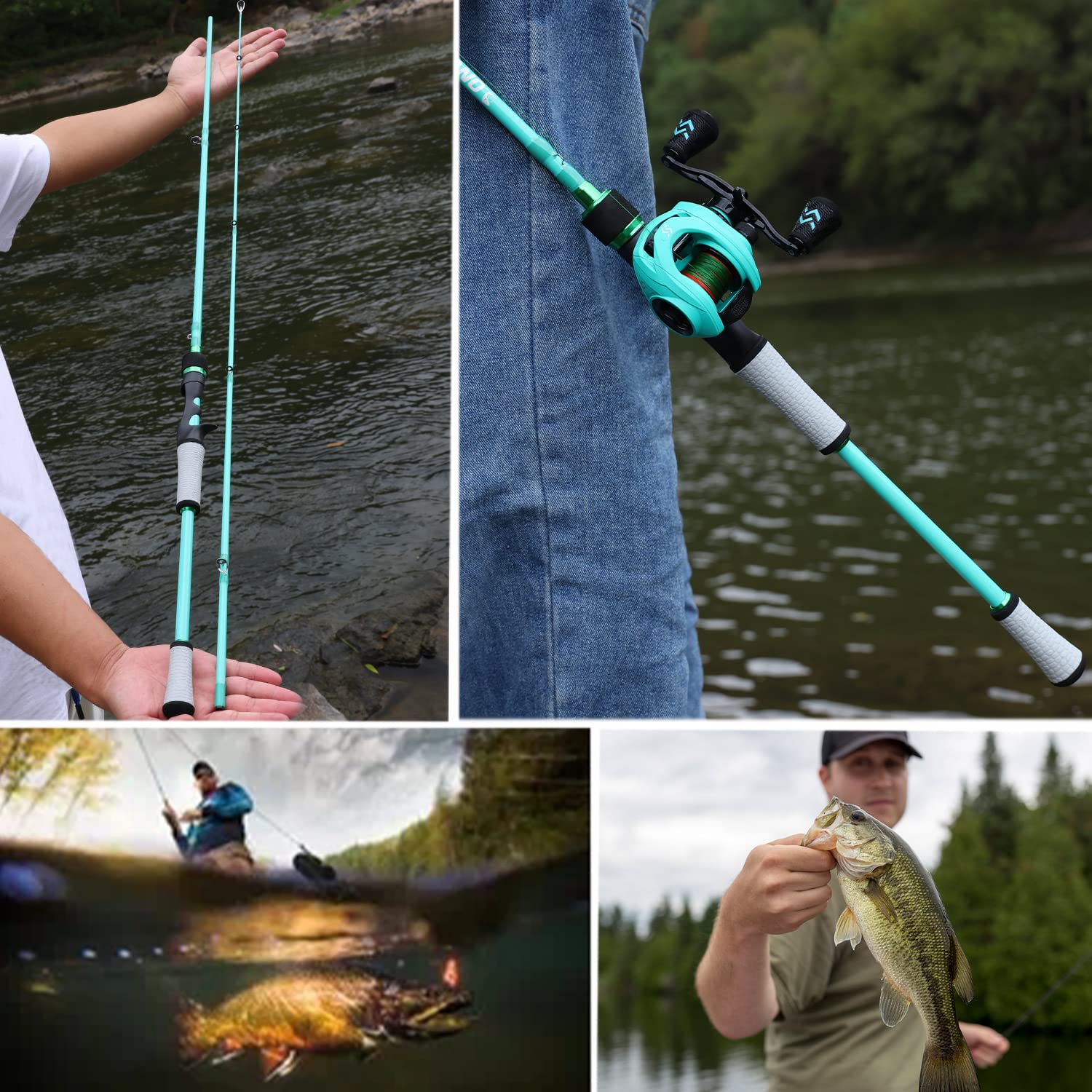 One Bass Fishing Rod, Spinning & Casting Fishing Pole with 30 Ton Carbon Fiber-6' Casting- Blue : Sports & Outdoors
