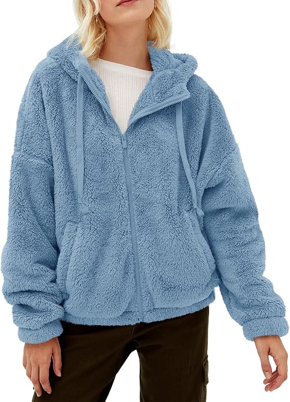 Womens Fuzzy Sherpa Fleece Jackets Zip Up Warm Sweatshirts Hoodies