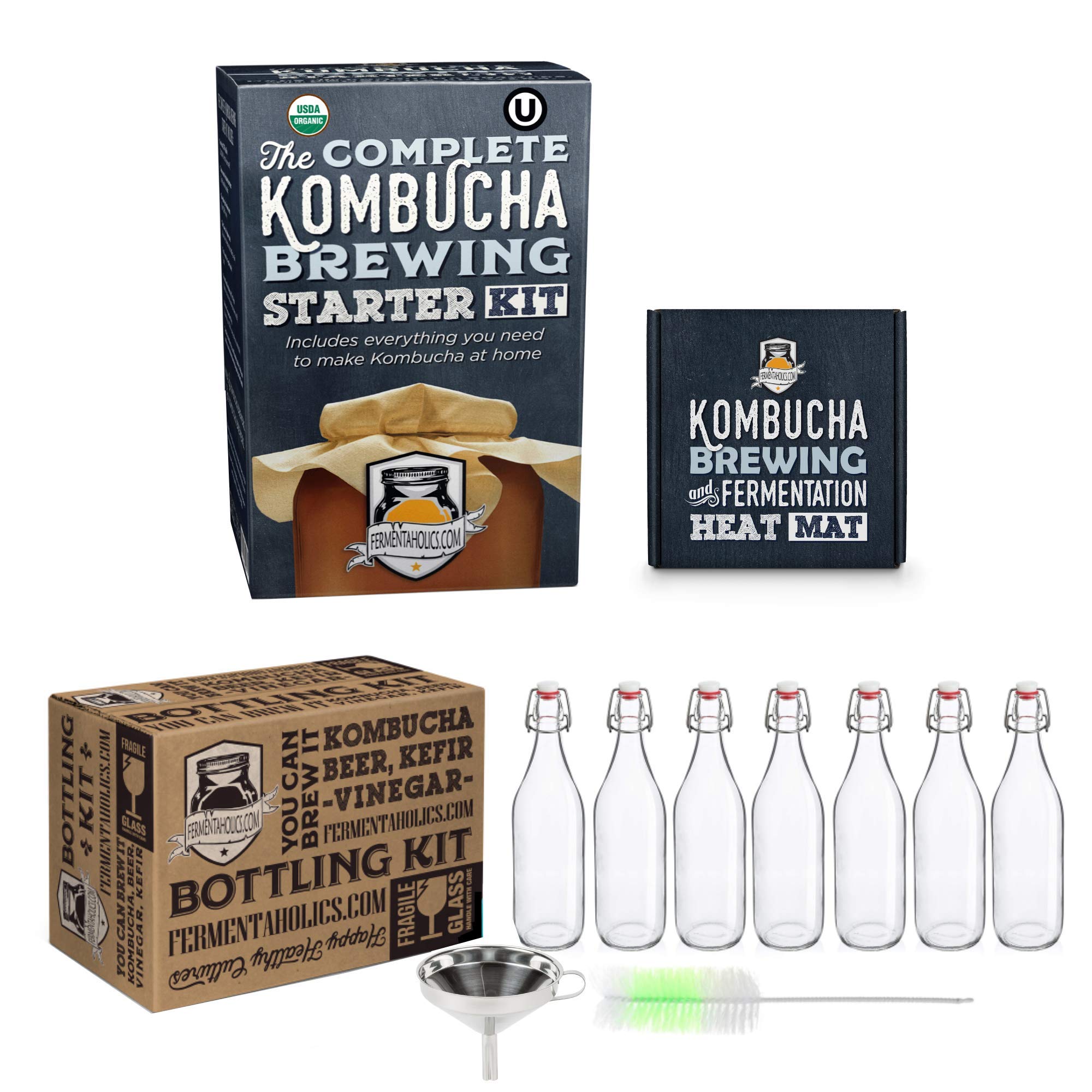 The Complete Kombucha Brewing Starter Kit with Culture | Fermentaholics USDA Certified Organic Making Kit (The Pro Kombucha Brewing Kit) | Kosher Certified