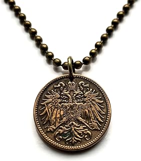 1907 Austria Osterreich 2 Heller coin pendant necklace double headed eagle Vienna Salzburg Wien Graz Innsbruck Villach Sankt Polten Wels Solden Ischgl Gmunden Vorarlberg Zell am See Hungary n000111