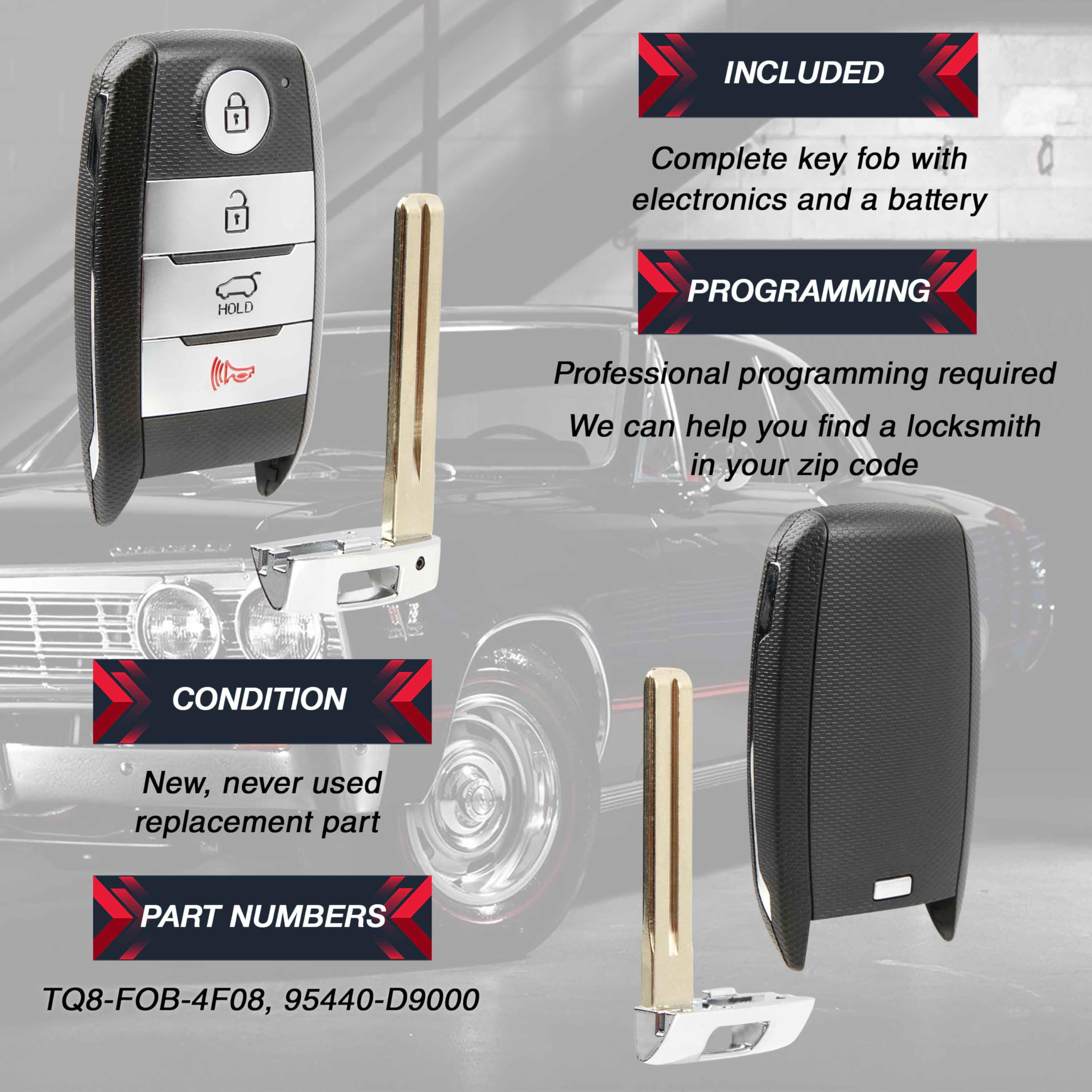 2 telecomandi di ricambio a 4 pulsanti Smart per Kia Sportage 2016-2019 (TQ8-FOB-4F08, 95440-D9000)