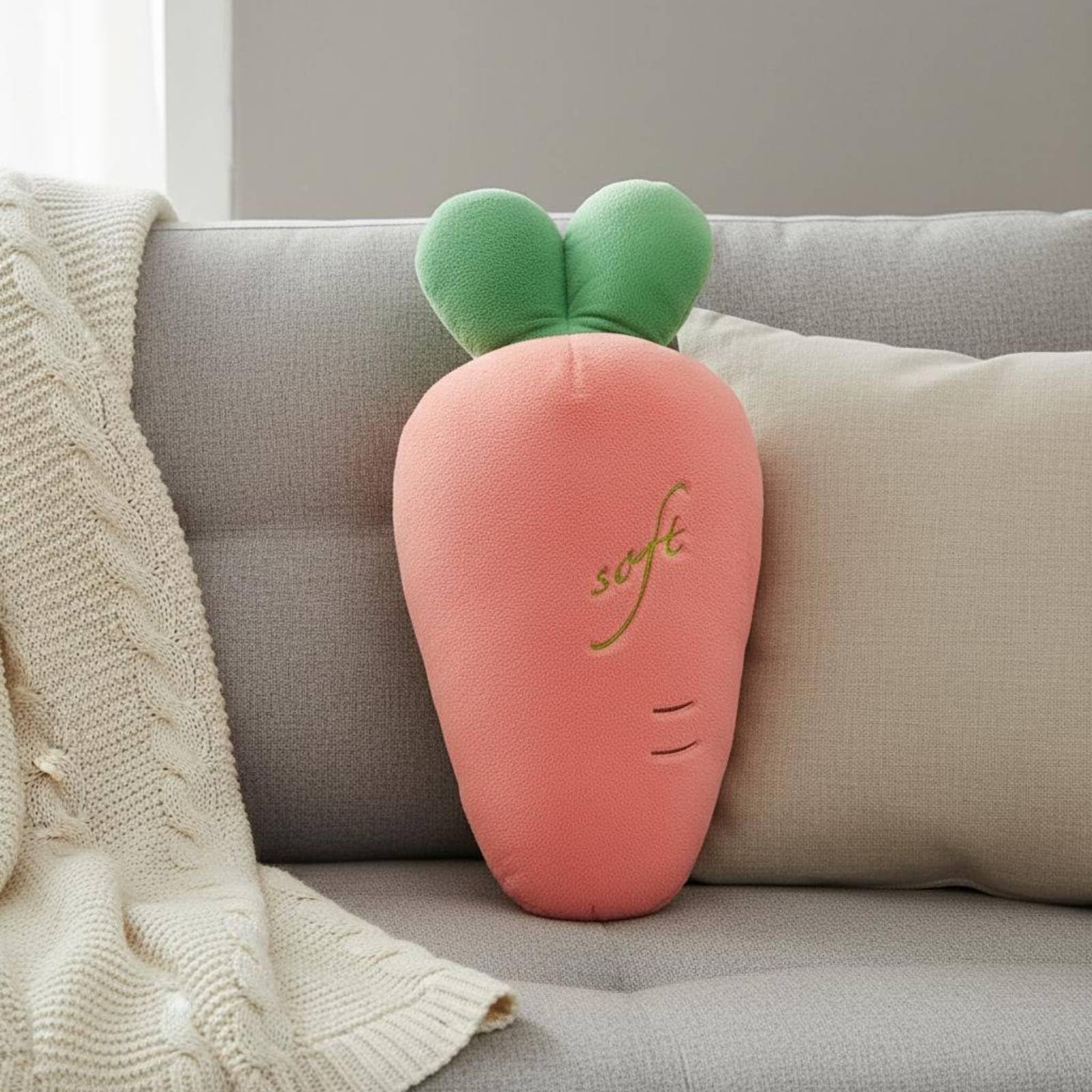 Karotten Plüschtier weich Möhren Schnuffelkissen Geschenkidee karottenförmiges Kissen für Schlafzimmer, Wohnzimmer, Orange, 90cm